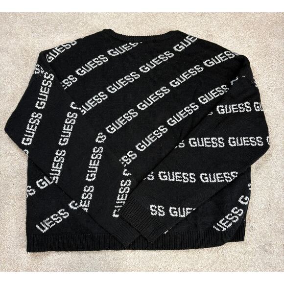 Guess Crew Neck Black Knit Sweater White Lettering Logo Size XL - Picture 2 of 4